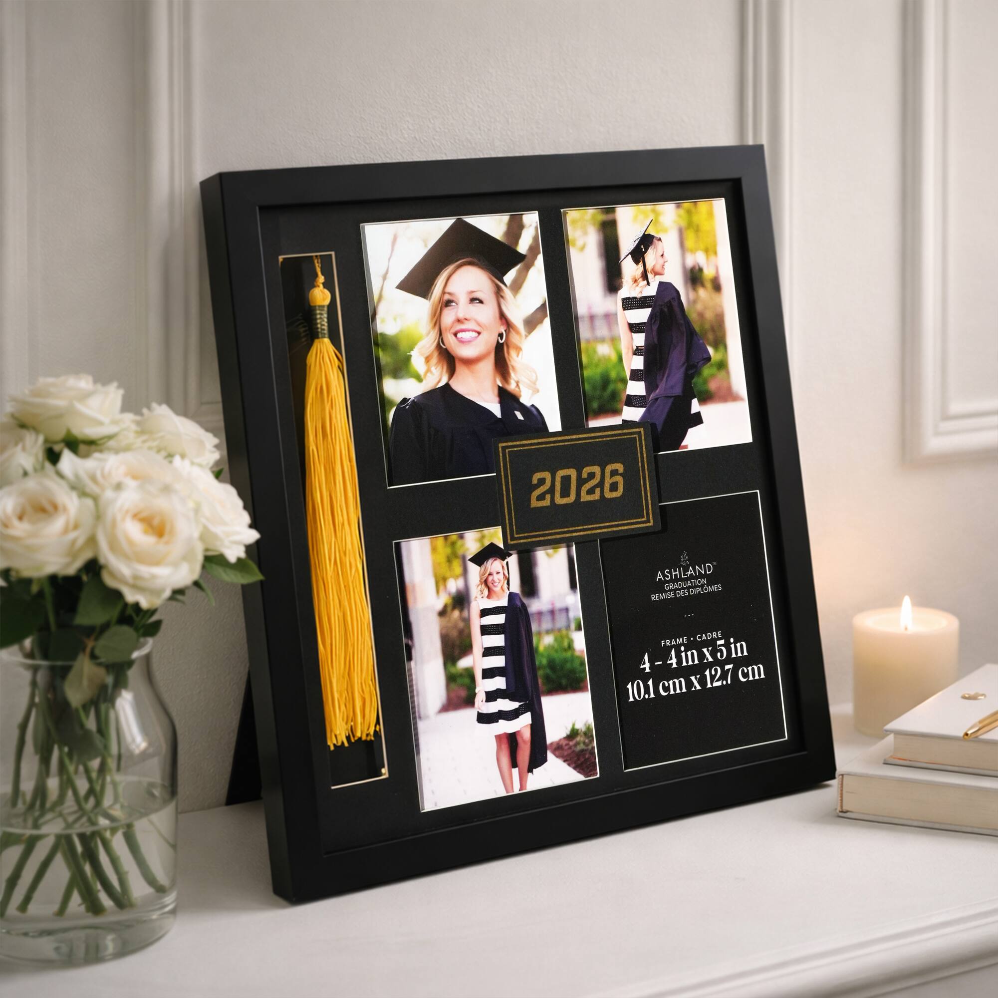 4 Opening 4" x 5" Black 2026 Tabletop Frame with Tassel Slot, Graduation by Ashland®